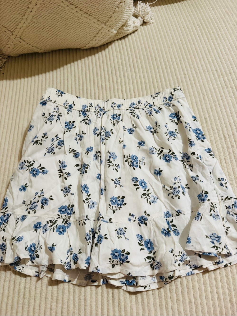 Hollister White Mini Skirt with Blue Floral Print